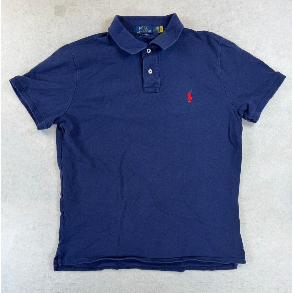 Polo Ralph Lauren Mens Large Custom Slim Fit Navy Blue Short Sleeve Polo Shirt